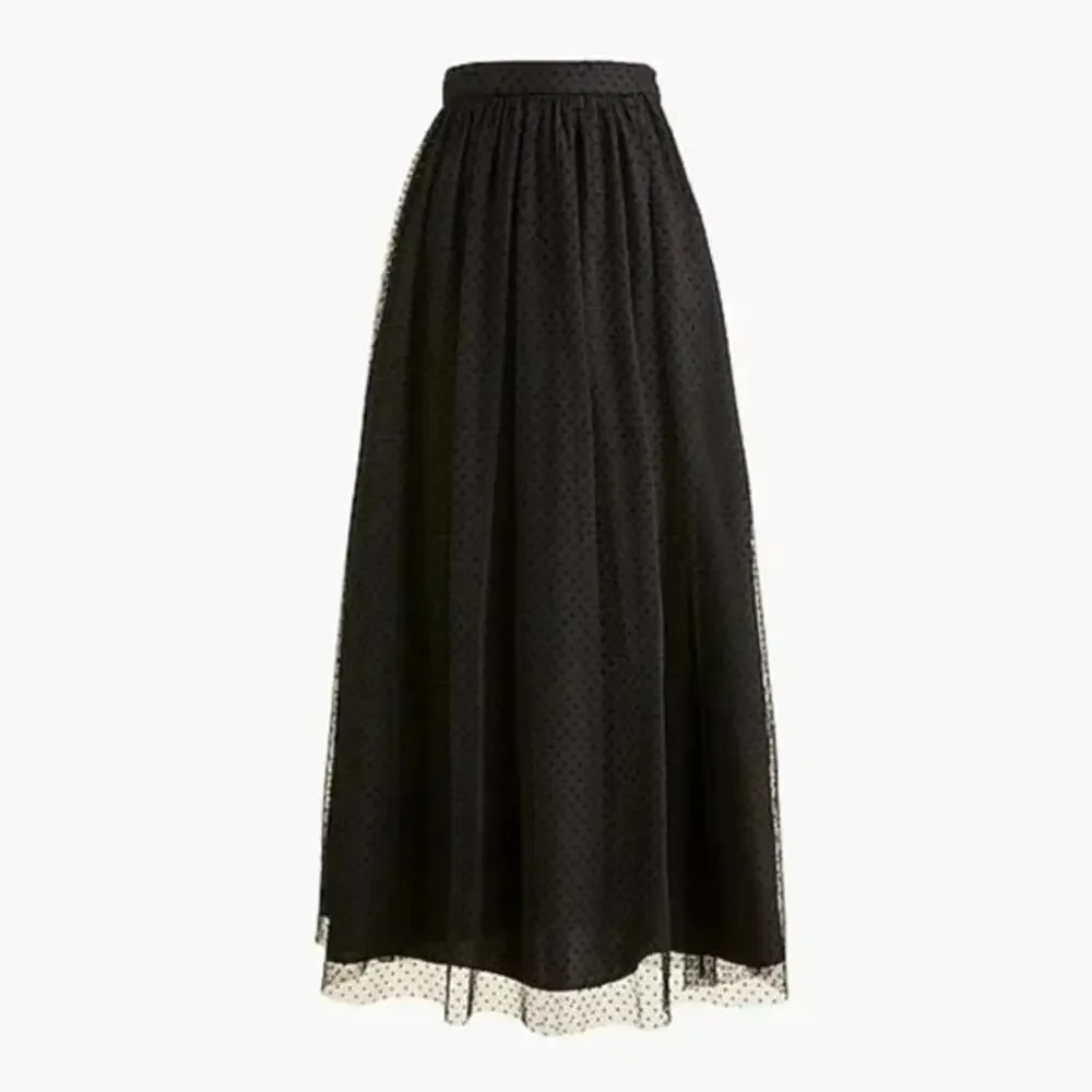 J.Crew Womens XL Black Tulle Midi Skirt Polka Dot Holiday Party Academia Office